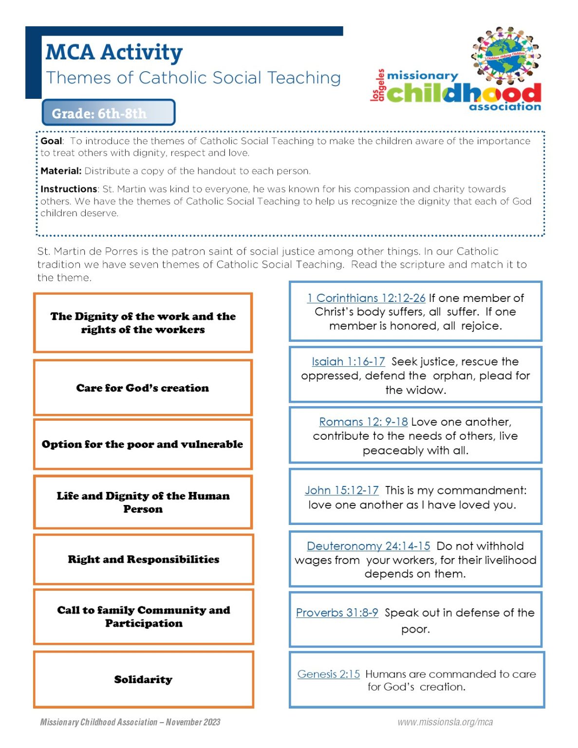 MCA Materials & Lesson Plans – The Pontifical Mission Societies In Los ...