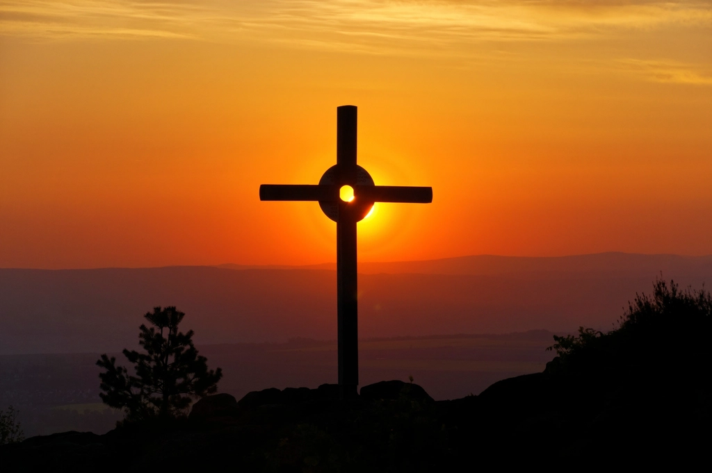 Free wooden cross sunset image